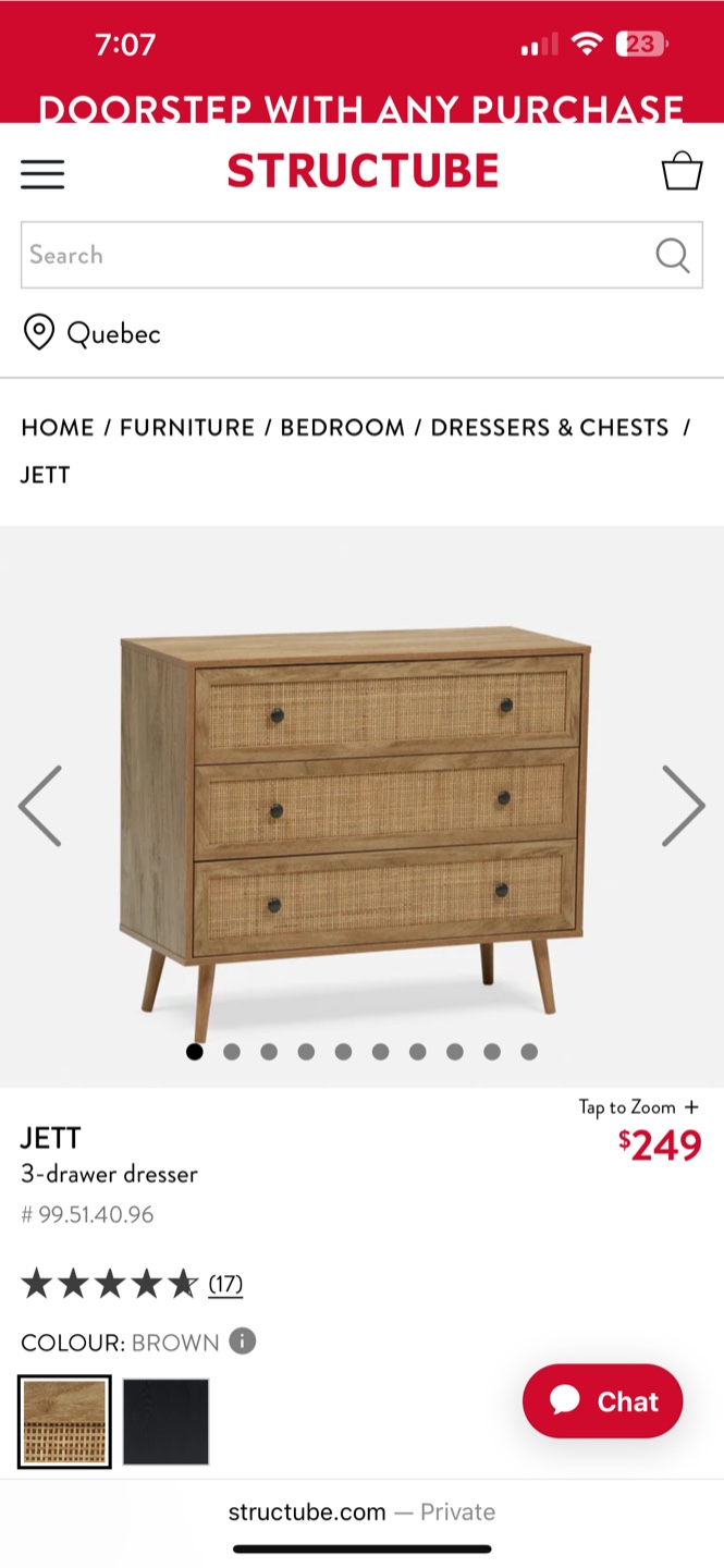 AS-IS Structube Jett Brown 3-Drawer Dresser - photo 2