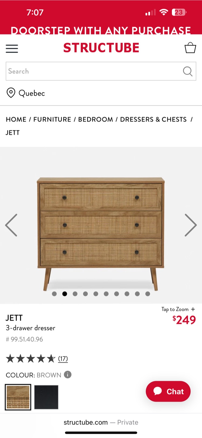 AS-IS Structube Jett Brown 3-Drawer Dresser