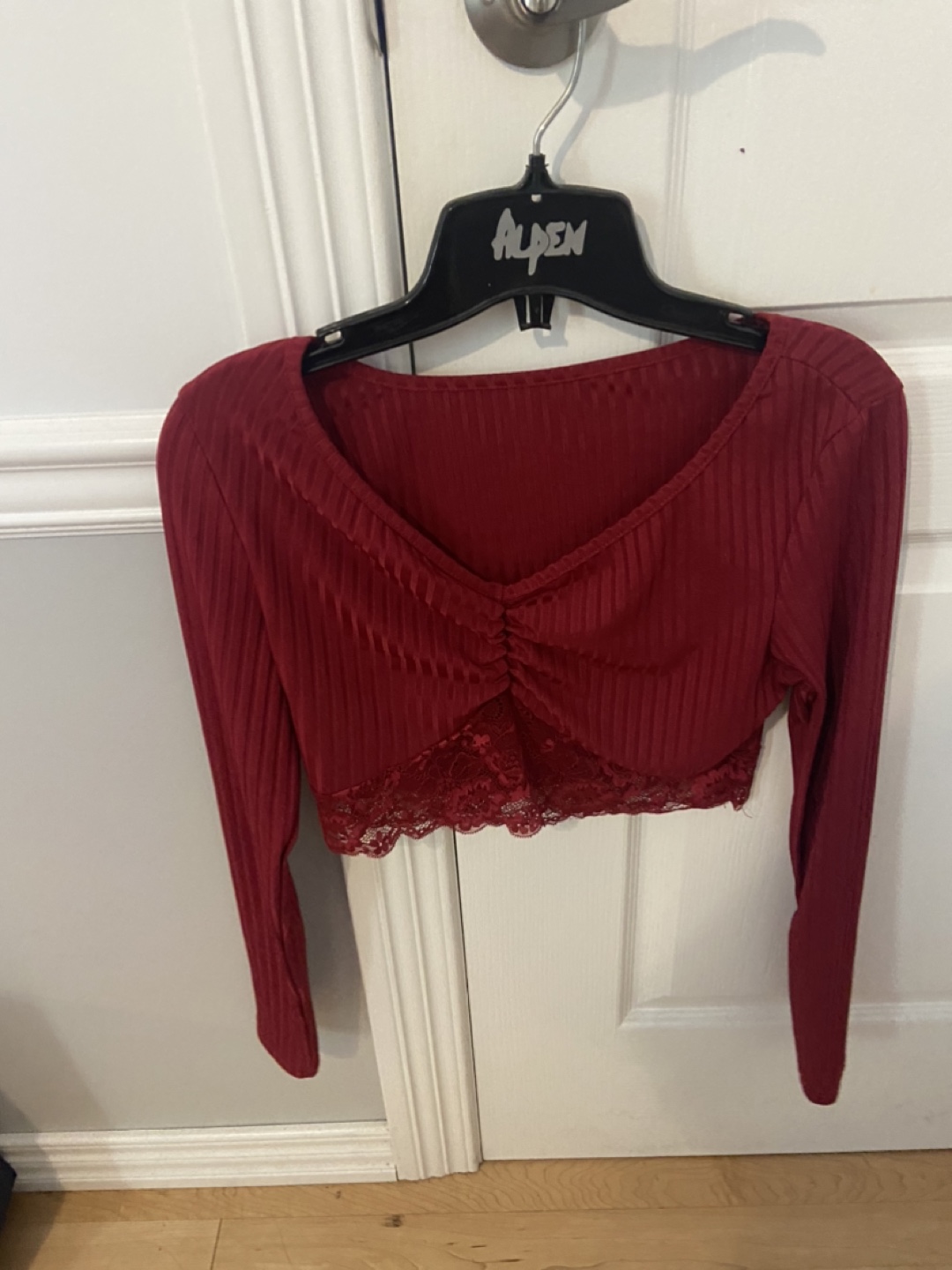Burgundy Long Sleeve Crop Top