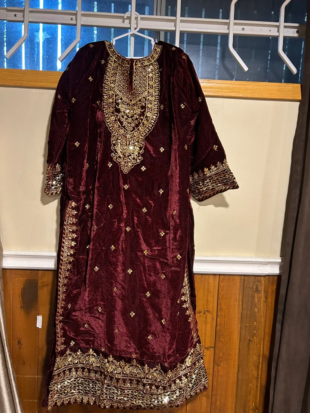 Maroon Velvet Embroidered Salwar Kameez thumbnail