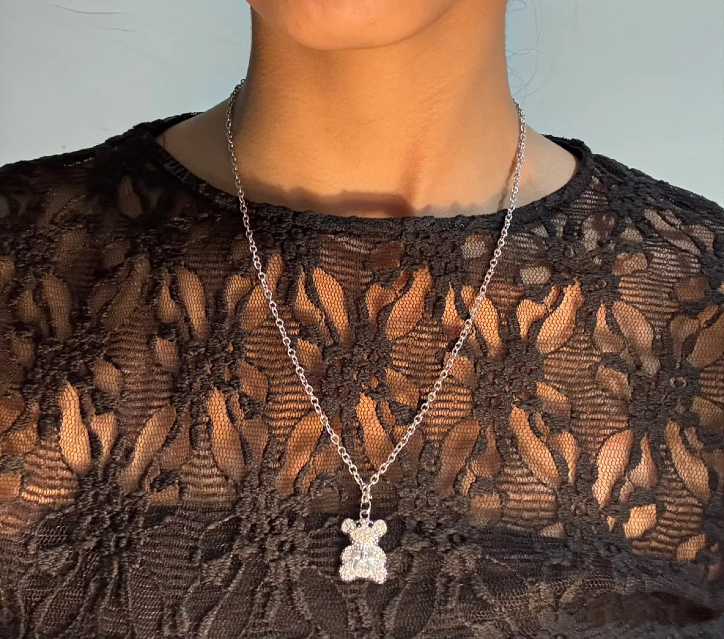 Silver Teddy Bear Pendant Necklace thumbnail
