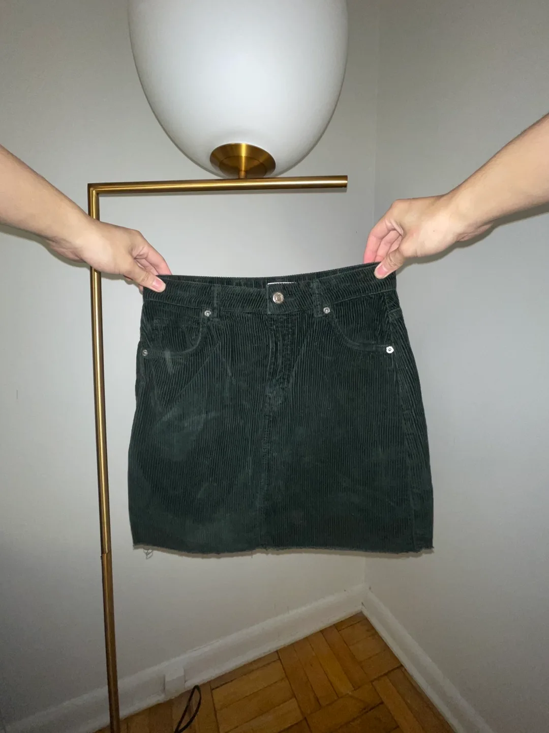 Topshop Green Corduroy Mini Skirt - Size US 4 thumbnail