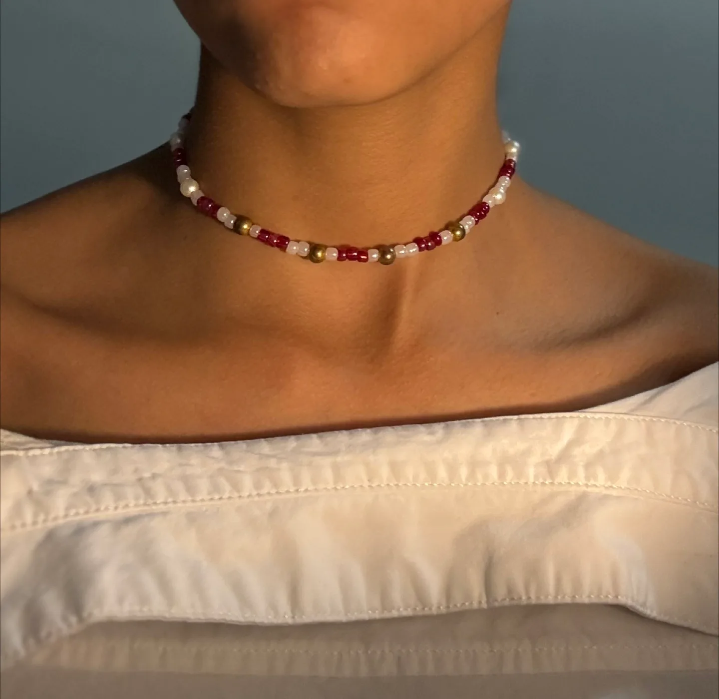 Beaded Choker/necklace- hot pink, White, Gold thumbnail