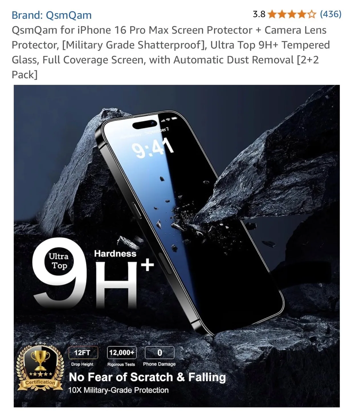 QsmQam iPhone 16 Pro Max Screen Protector + Camera Lens image indicator(5)