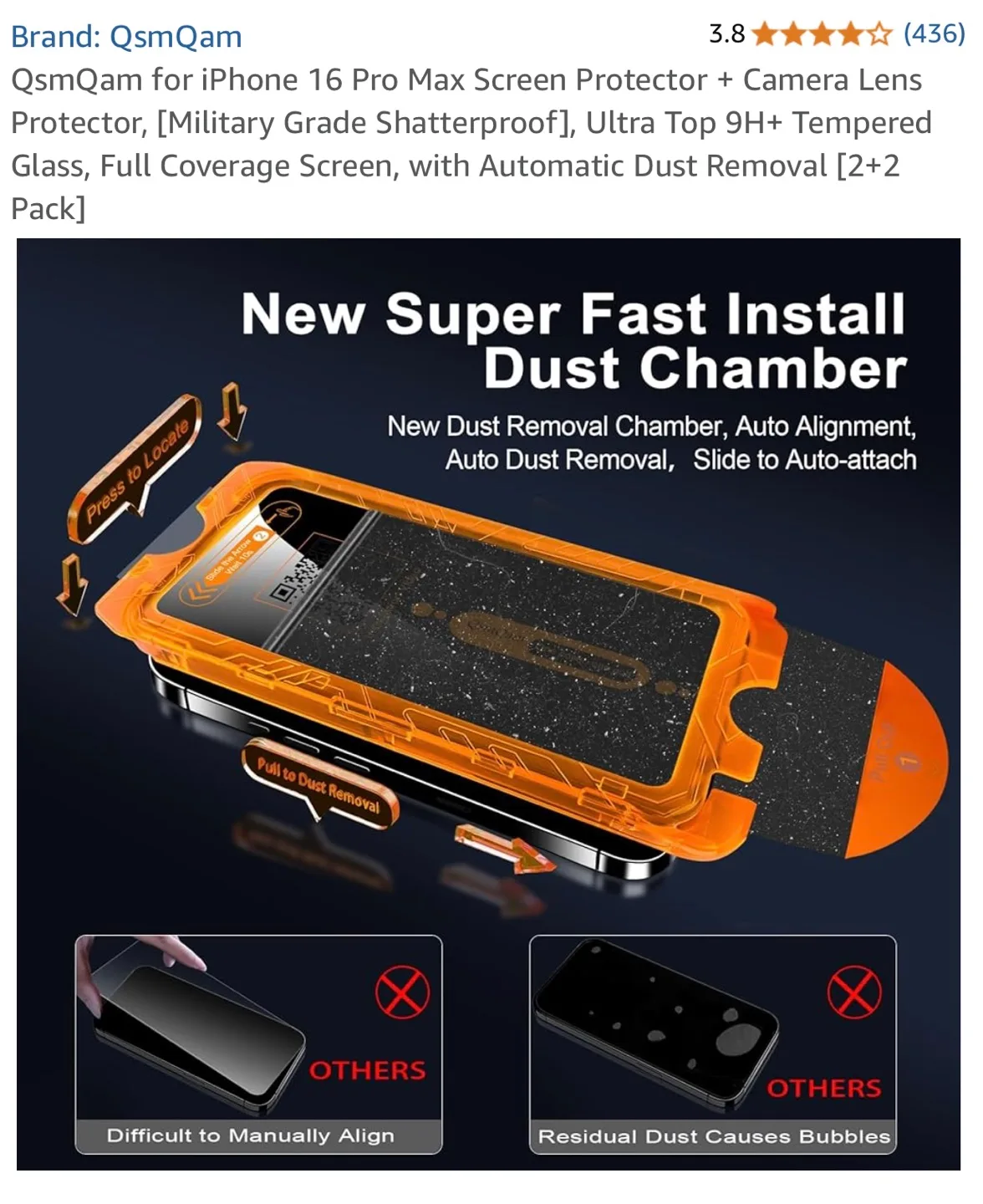 QsmQam iPhone 16 Pro Max Screen Protector + Camera Lens image indicator(3)