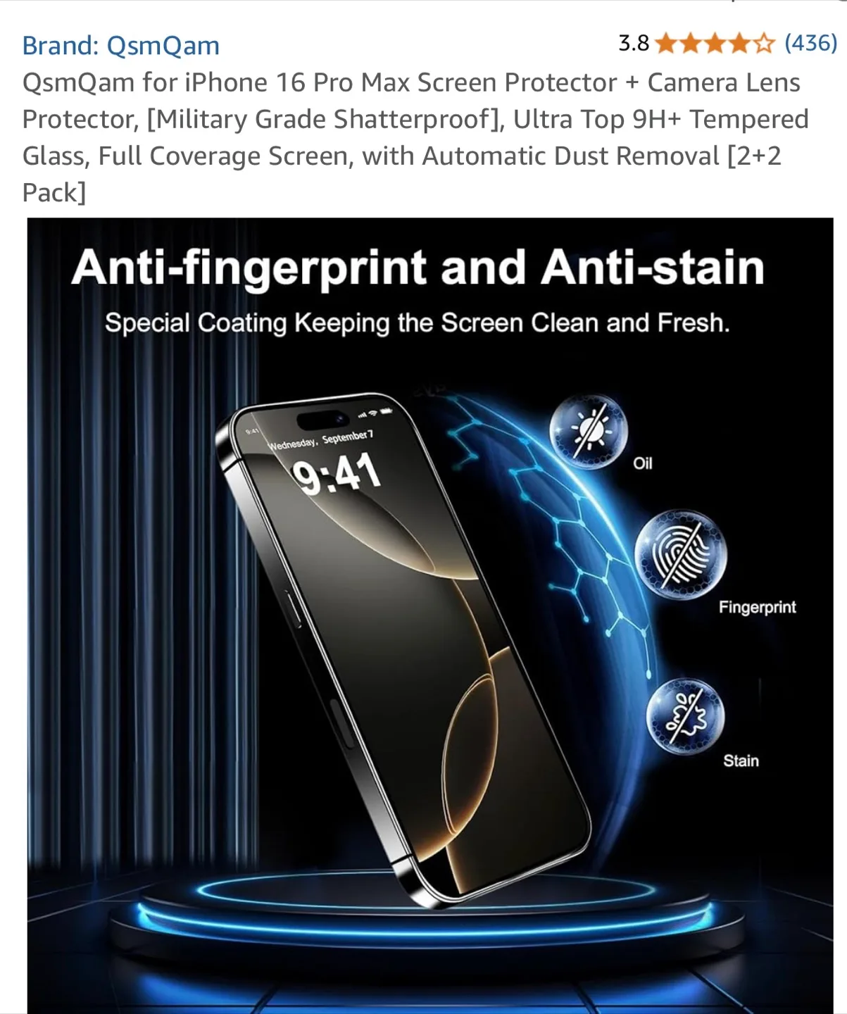 QsmQam iPhone 16 Pro Max Screen Protector + Camera Lens image indicator(6)