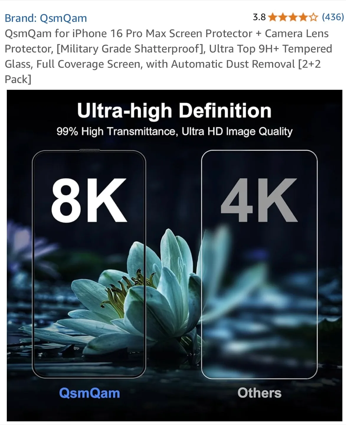 QsmQam iPhone 16 Pro Max Screen Protector + Camera Lens image indicator(7)