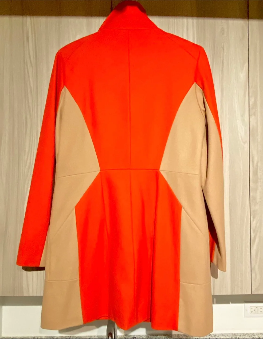 Calvin Klein Orange & Beige Wool Blend Coat - Size 14 image indicator(3)