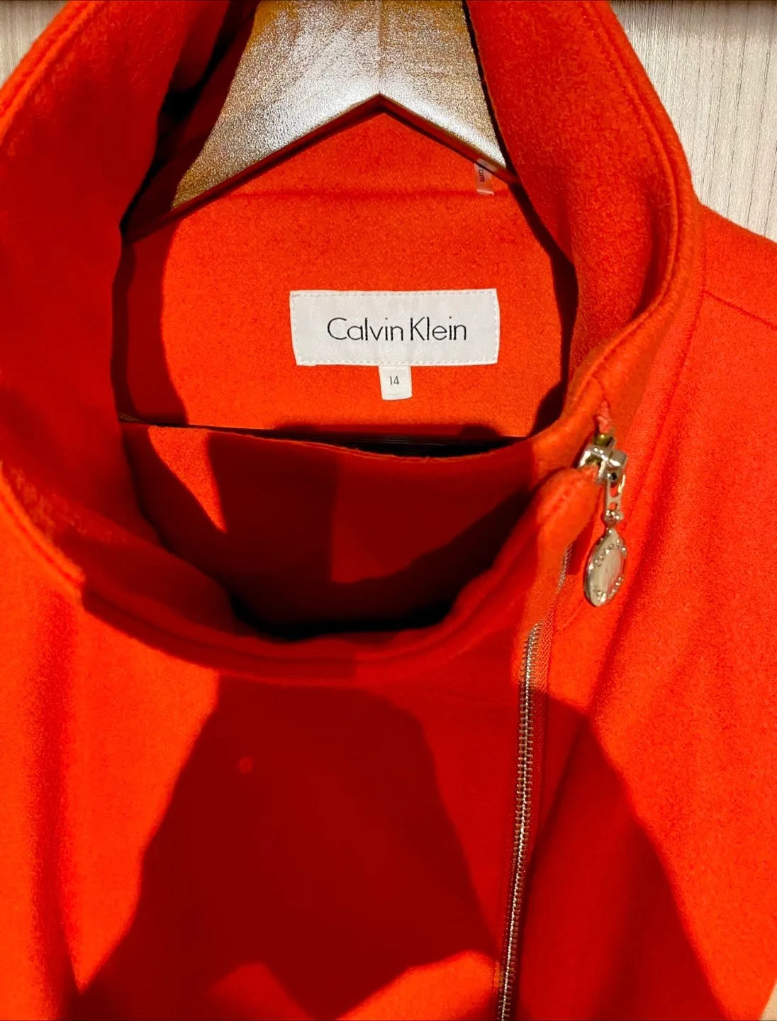 Calvin Klein Orange & Beige Wool Blend Coat - Size 14 image indicator(2)