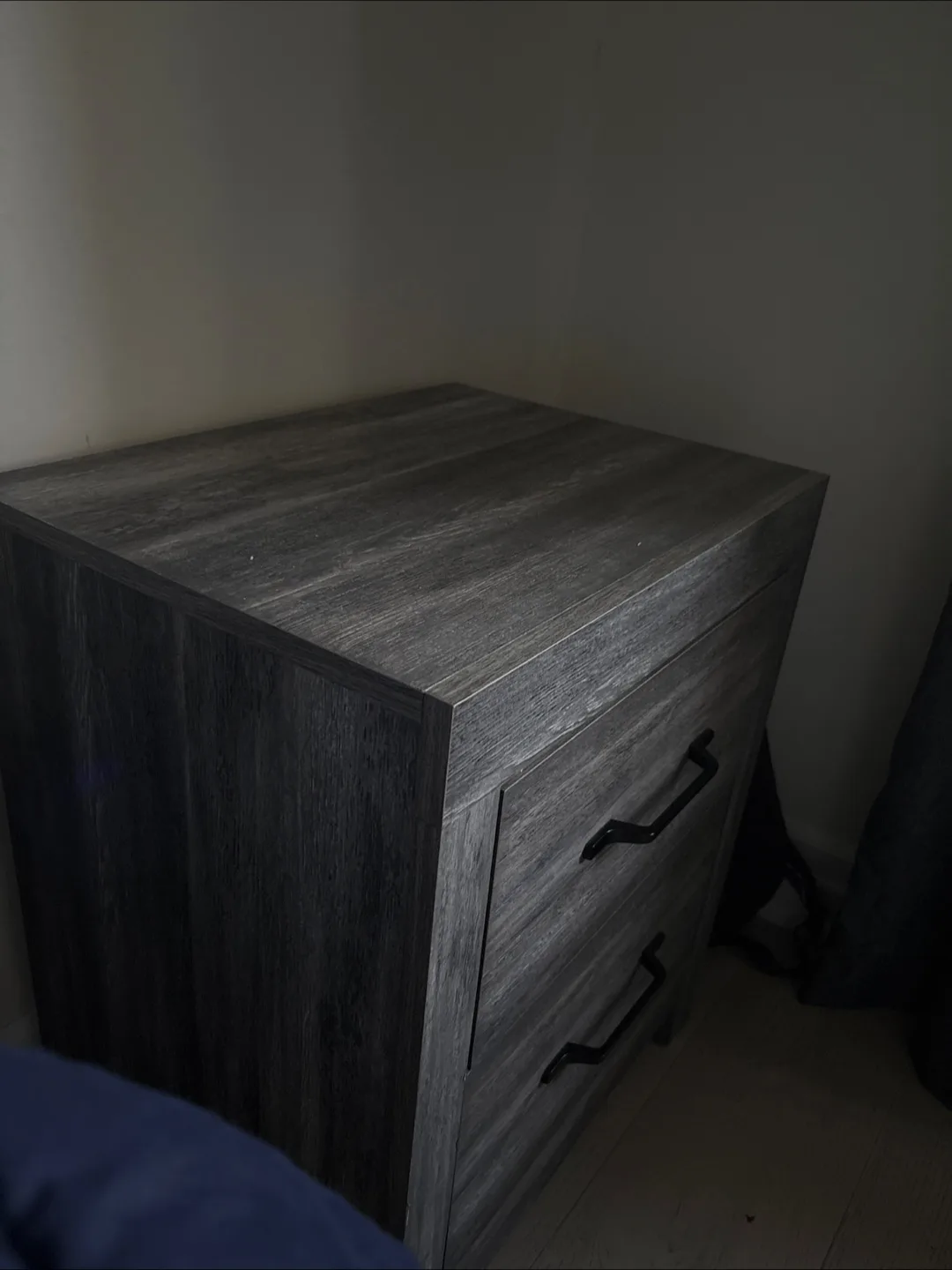Grey Woodgrain Nightstand with Drawers