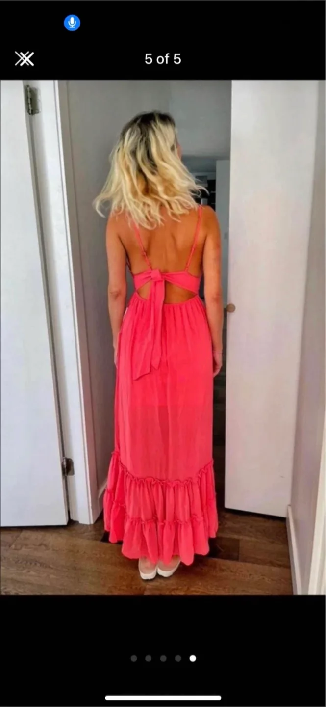 Beautiful New Coral long maxi dress with lace on top image indicator(6)