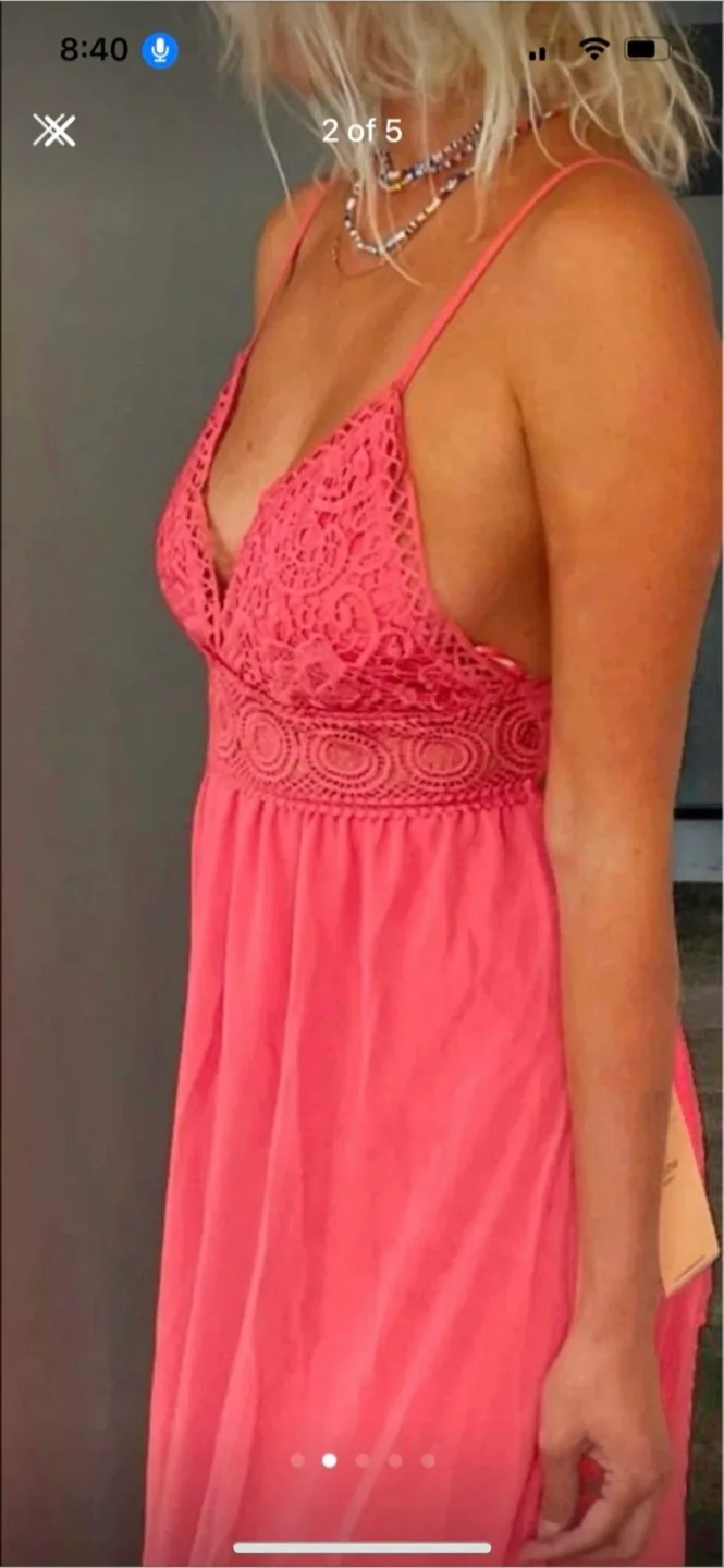 Beautiful New Coral long maxi dress with lace on top image indicator(3)