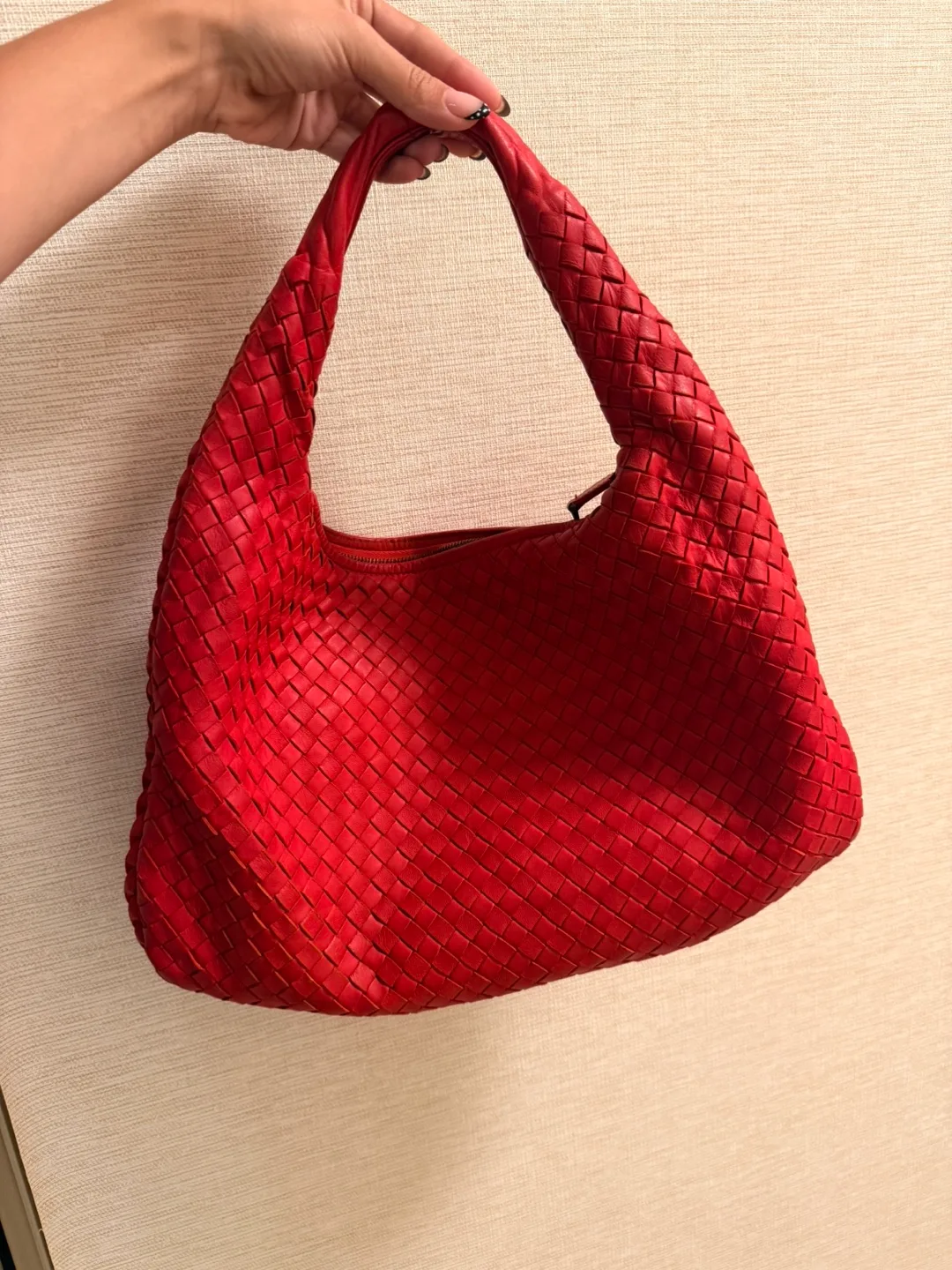 Authentic Bottega Veneta Red Woven Leather Hobo Bag thumbnail