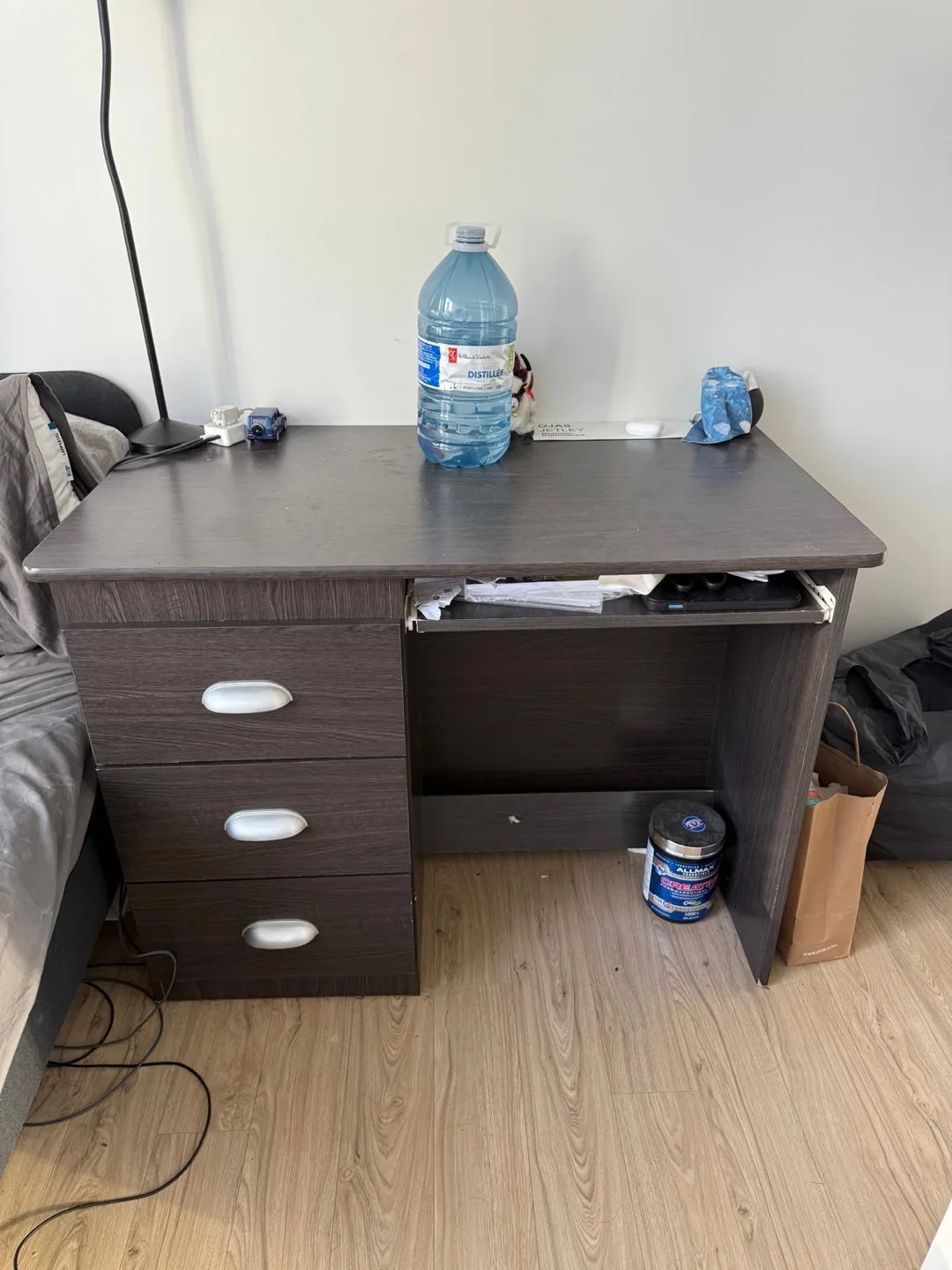 Dark Wood Desk with Drawers thumbnail