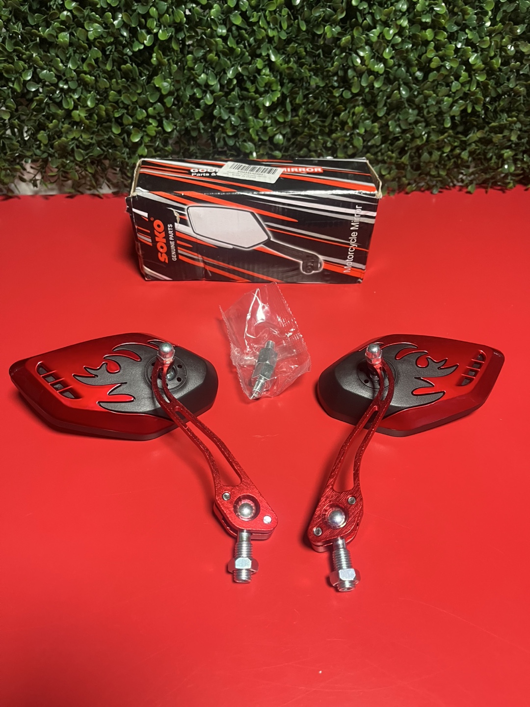 SOKO Motorcycle Mirror Set - Red Flame Design - photo 3