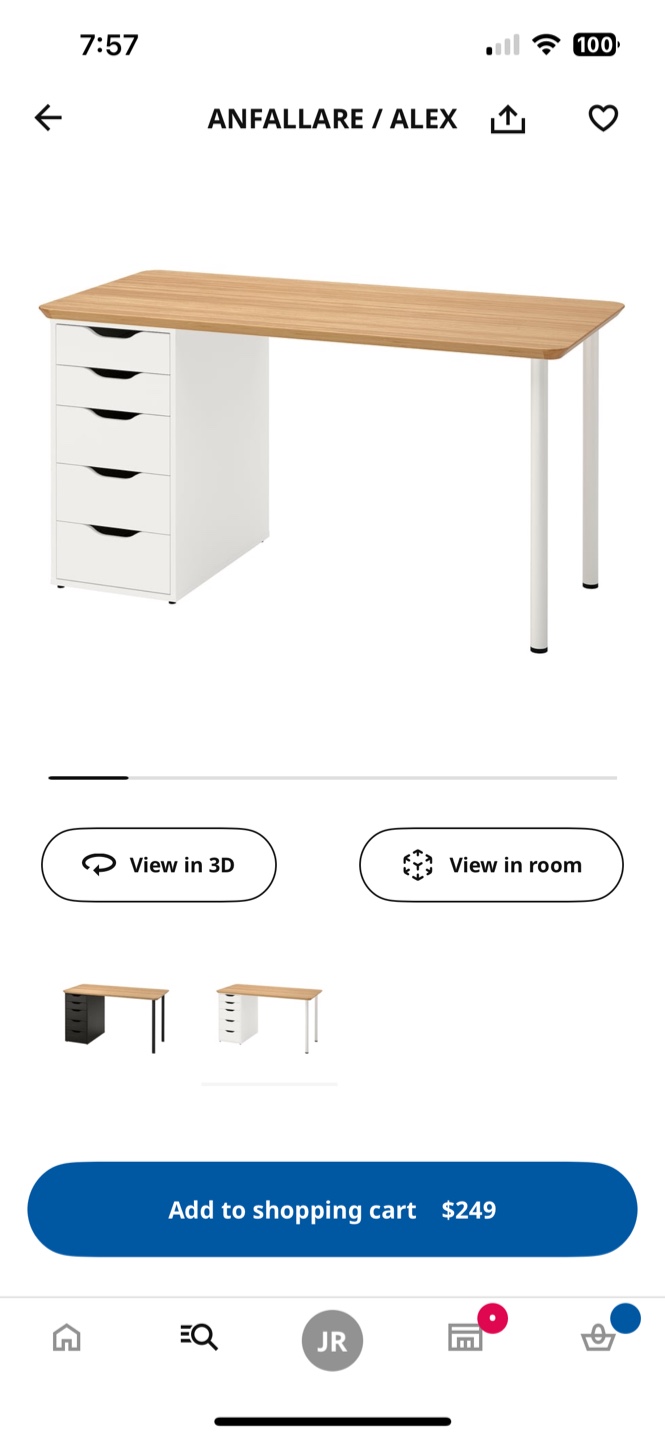 IKEA Anfallare Bamboo Desk with Alex Drawers