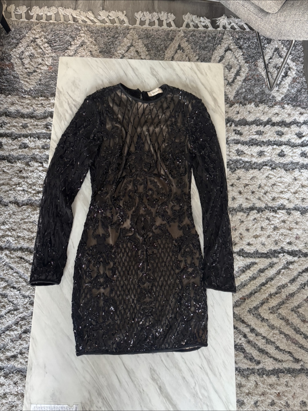 Black Embellished Mini Dress- Open Back
