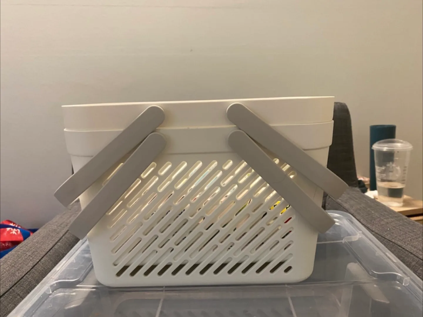 2 White Plastic Basket with Handles thumbnail