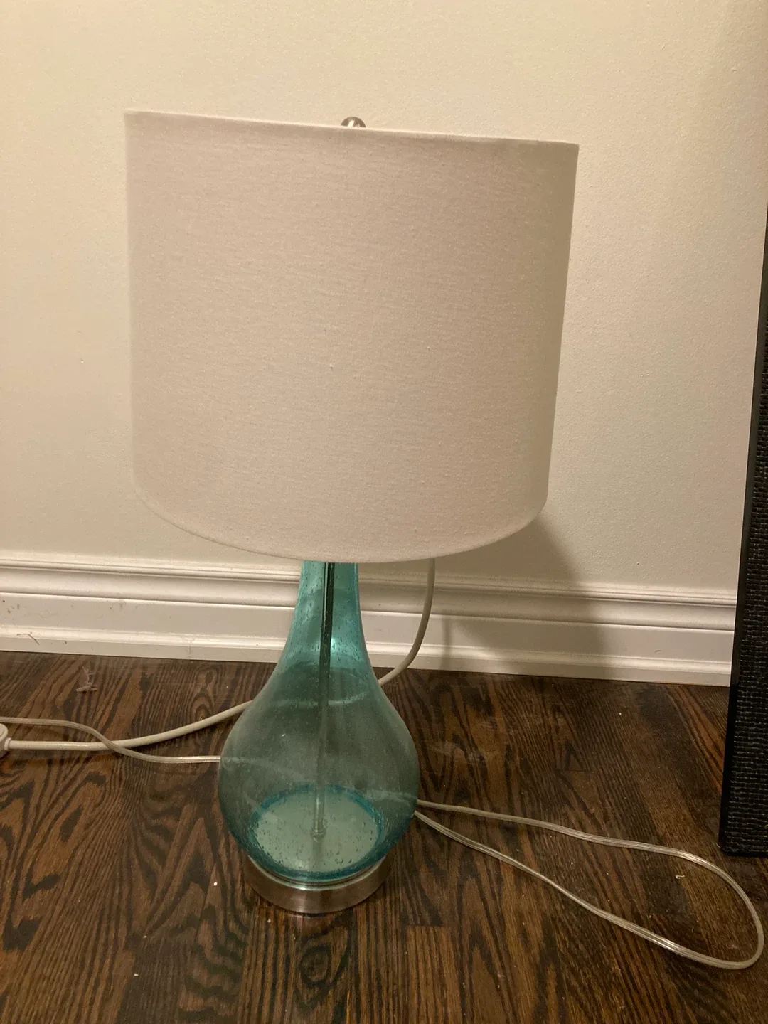 Teal Glass Table Lamp with White Shade thumbnail