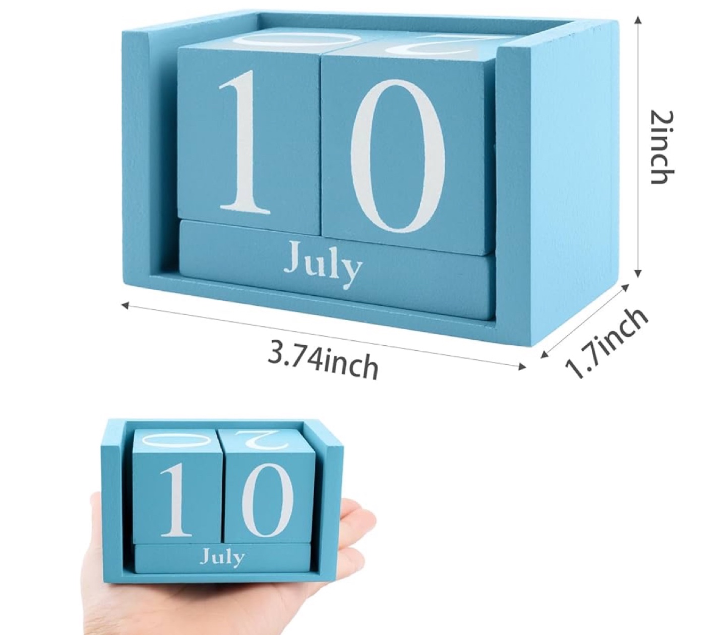 Blue Mini Compact Size Wooden Calendar