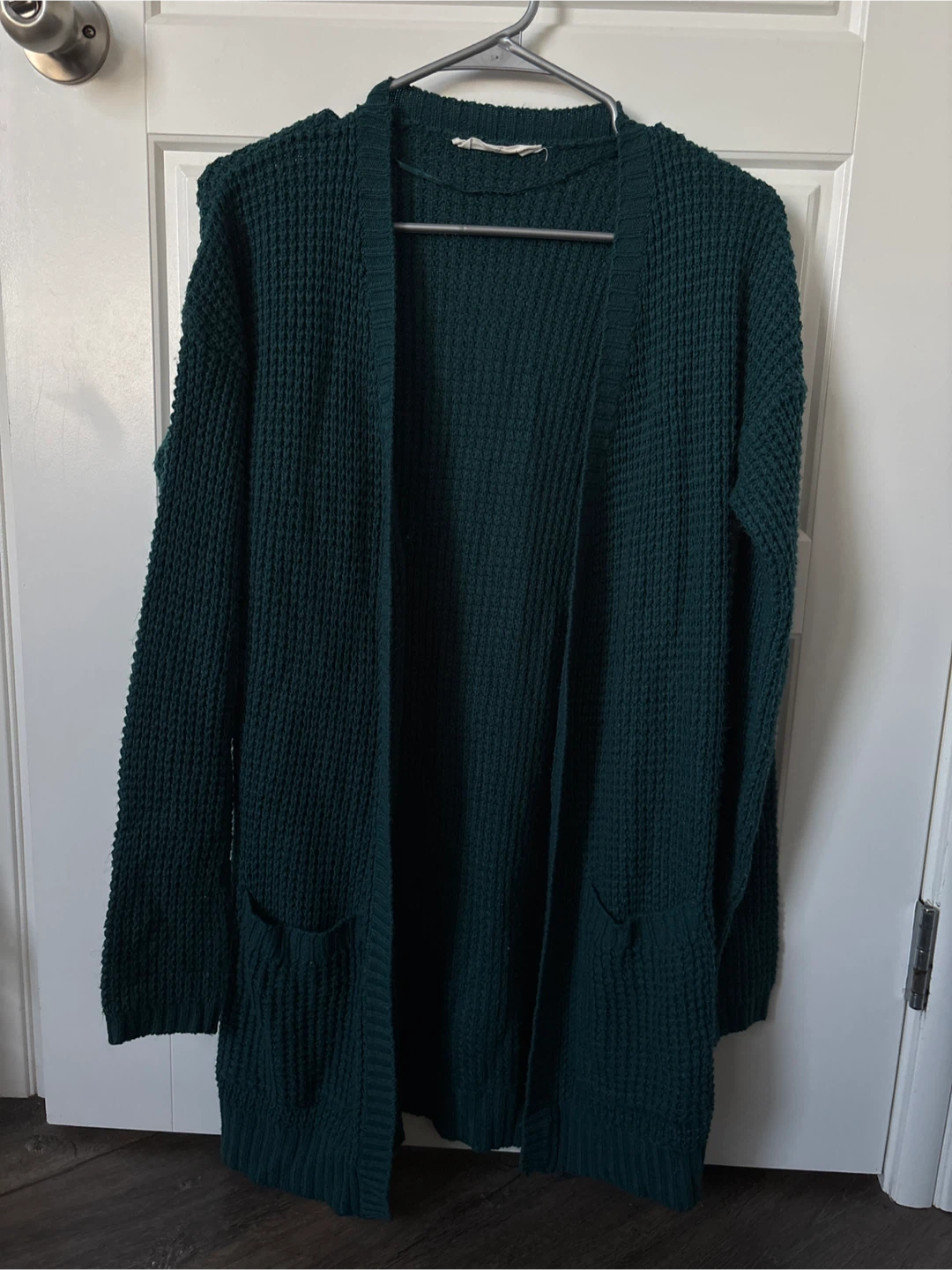 Dark Green Waffle Knit Cardigan