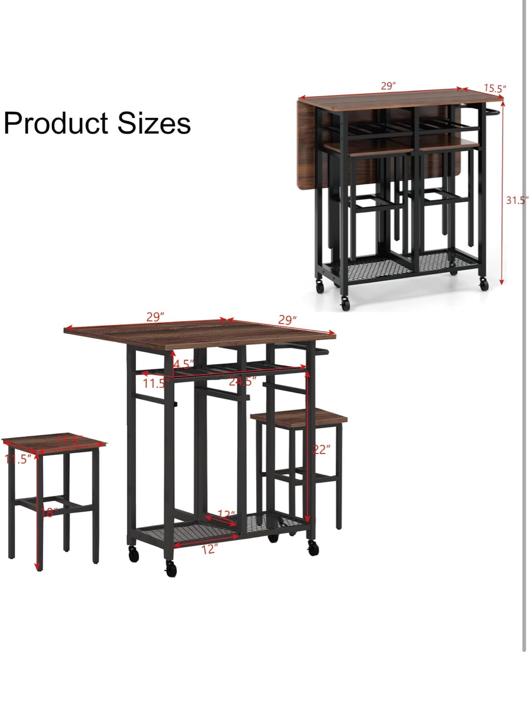 Foldable Dining Table with 2 Stools and Wine Rack - photo 4