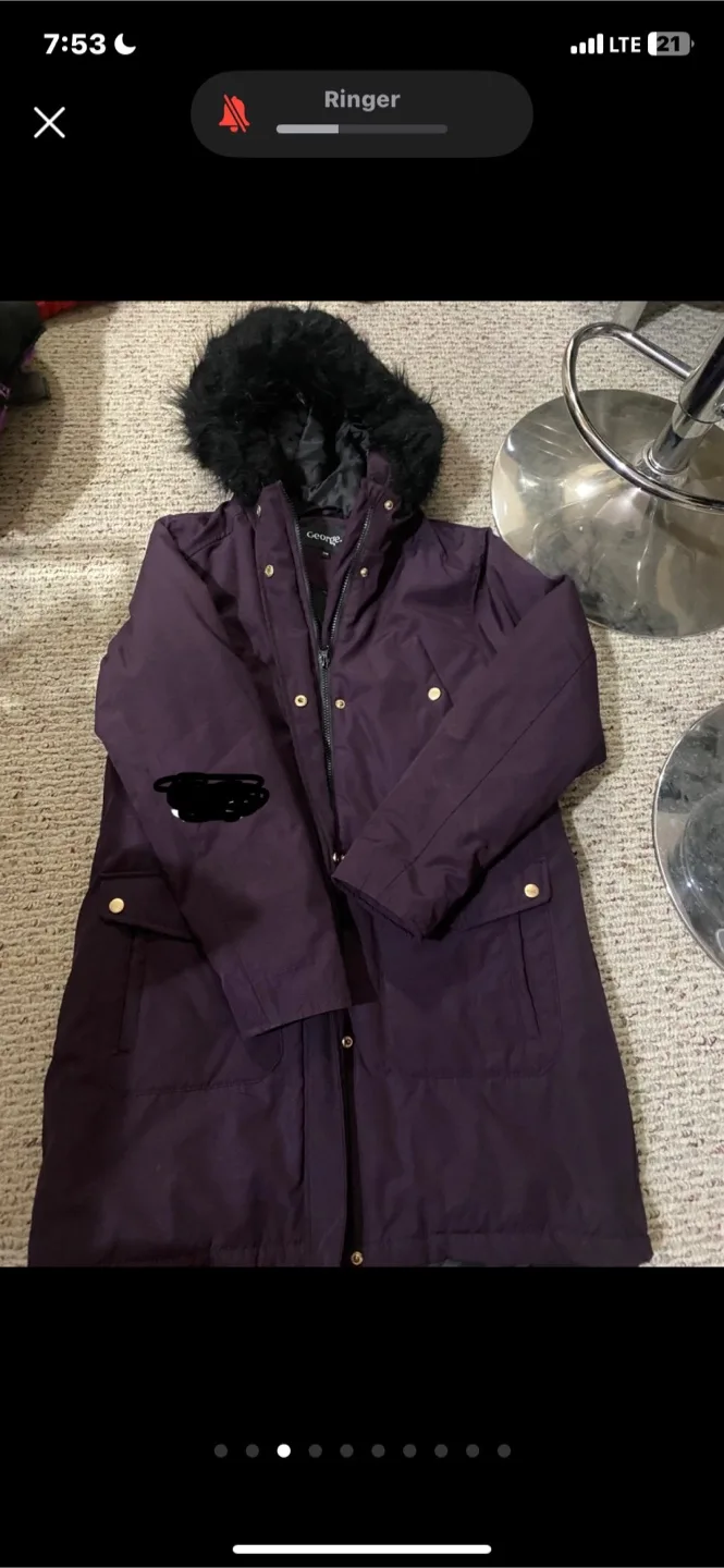 George Purple Winter Coat with Fur Hood