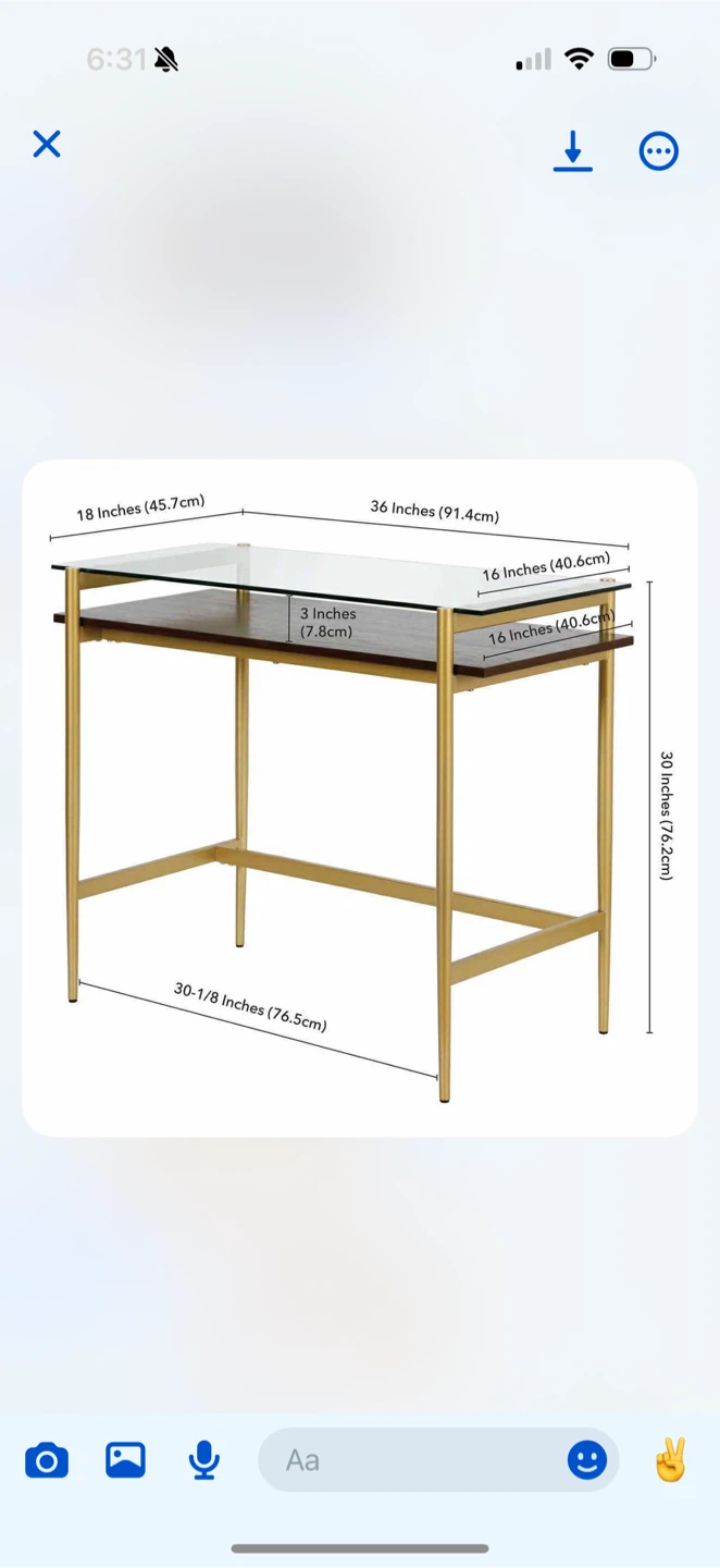 Desk table Gold Metal & Glass Top Desk