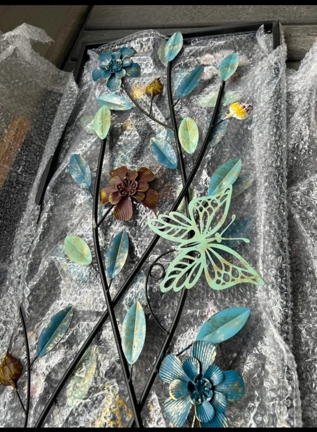 Large 2 Piece Metal Butterflies & Flowers Sculpture Wall Art image indicator(4)