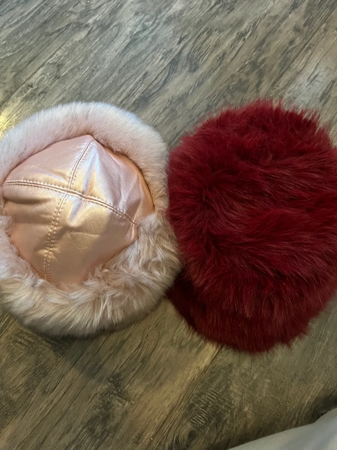Faux Fur Beret Hats - Pink and Red image indicator(2)