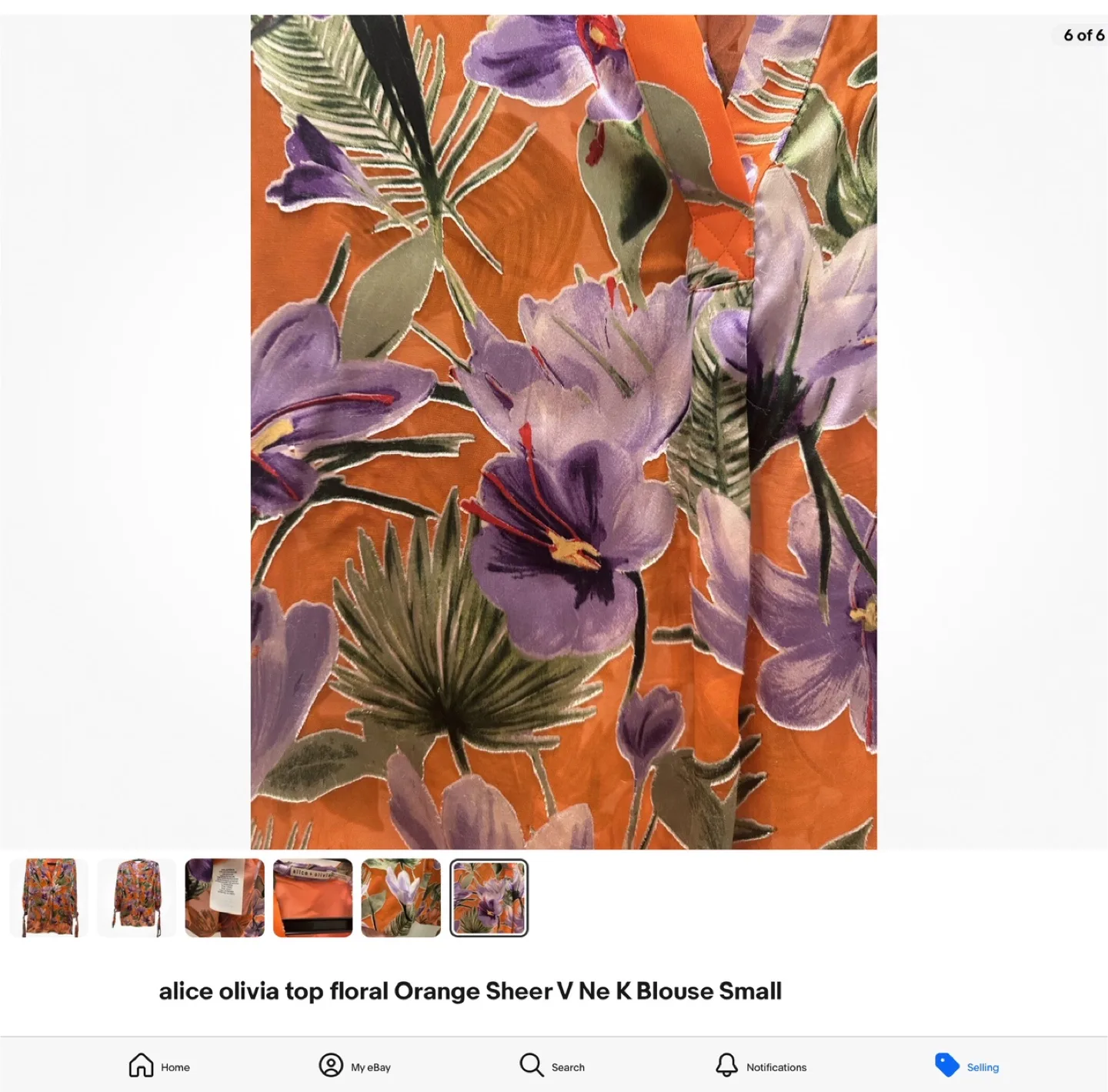 Alice + Olivia Floral Orange Sheer Blouse - Size Small thumbnail