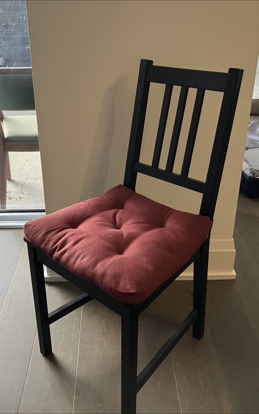 1 Black Wood Chair with Red Cushion