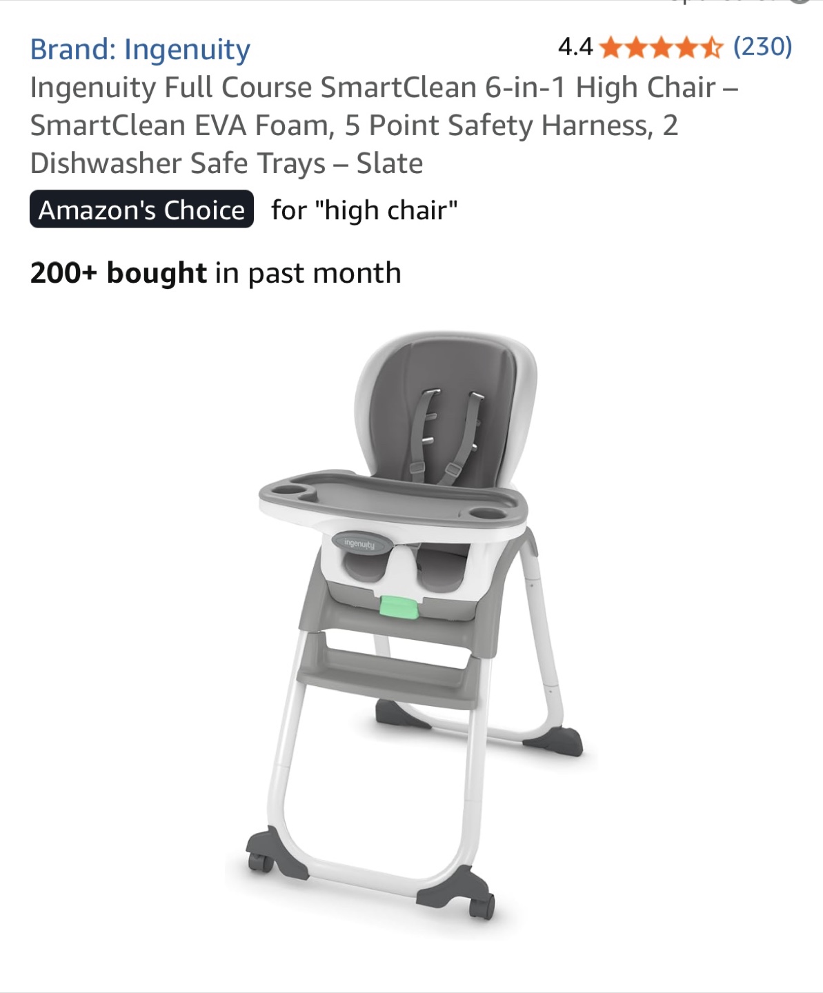 Ingenuity SmartClean 6-in-1 High Chair - Slate - photo 3