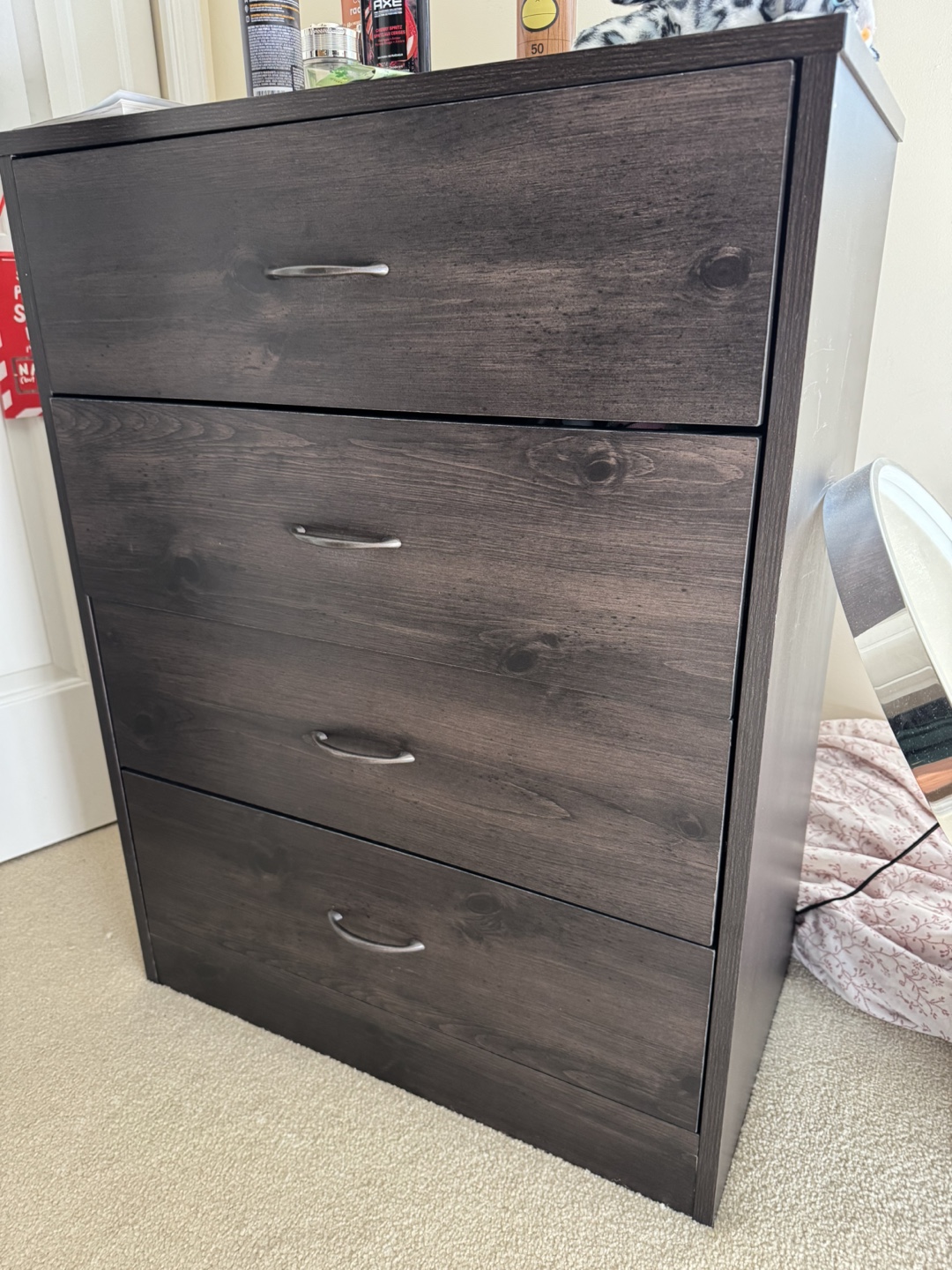 Dark Brown Wood 4-Drawer Dresser