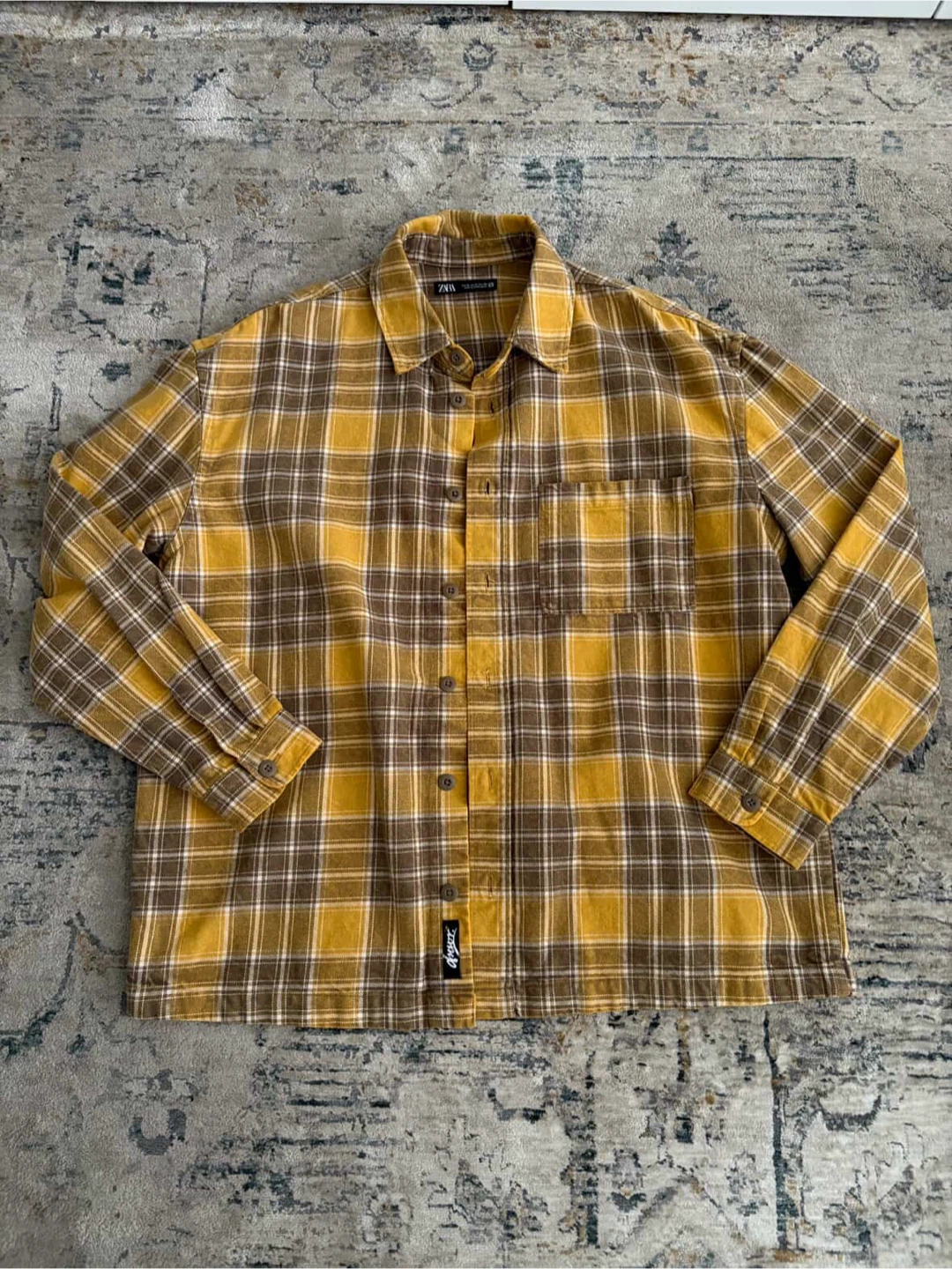 Zara Plaid Flannel Shirt - Mustard/Brown