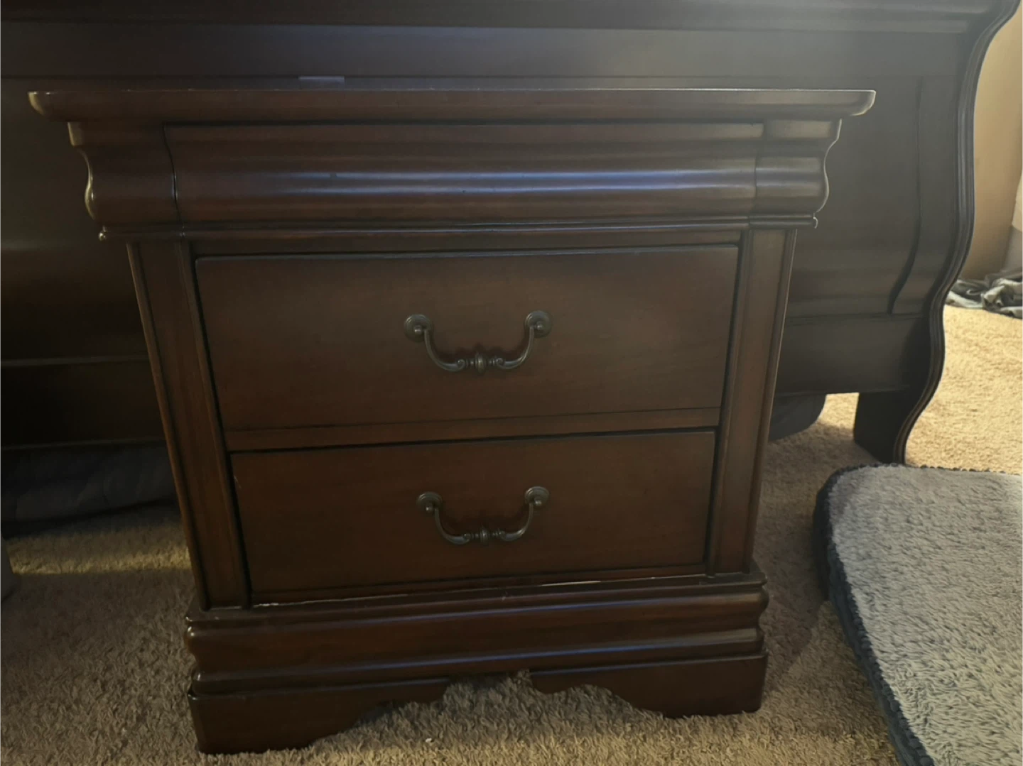 Brown Wood Nightstand with Drawers