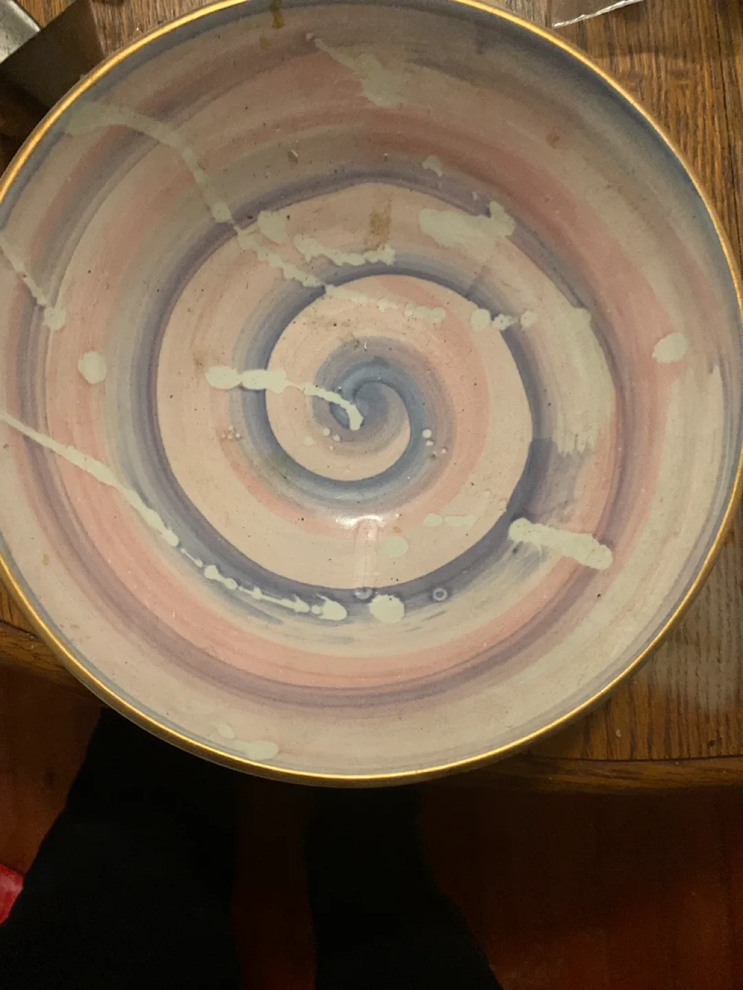 Decorative Bowl - Pink, Blue, Gold Trim thumbnail
