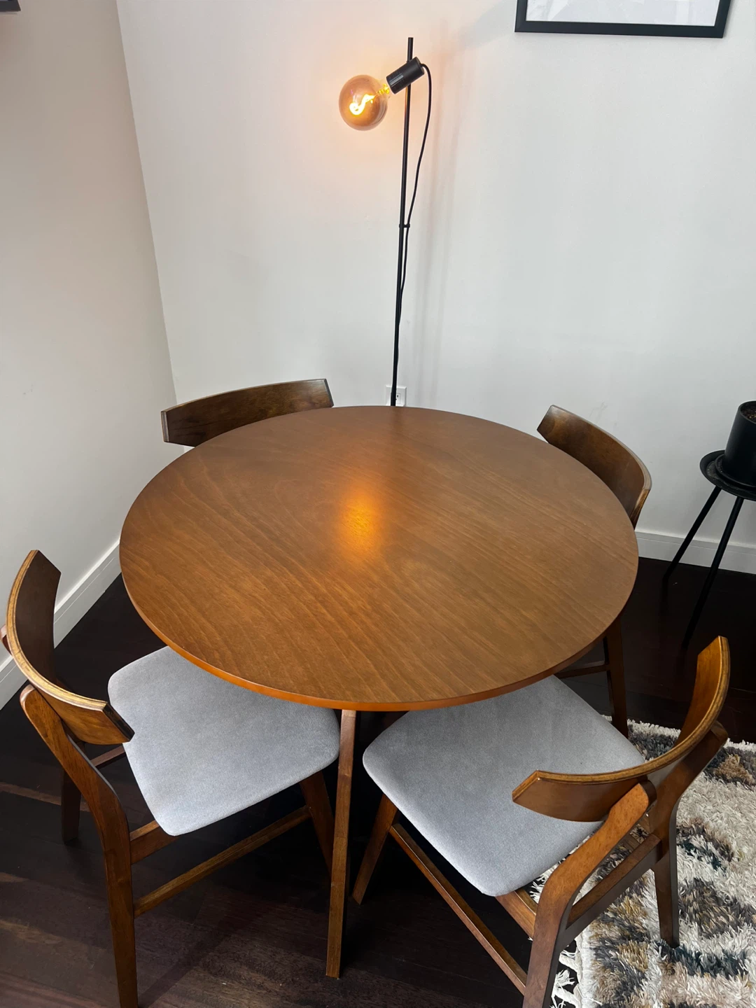 Round Dining Table with 4 Chairs - Wood & Gray