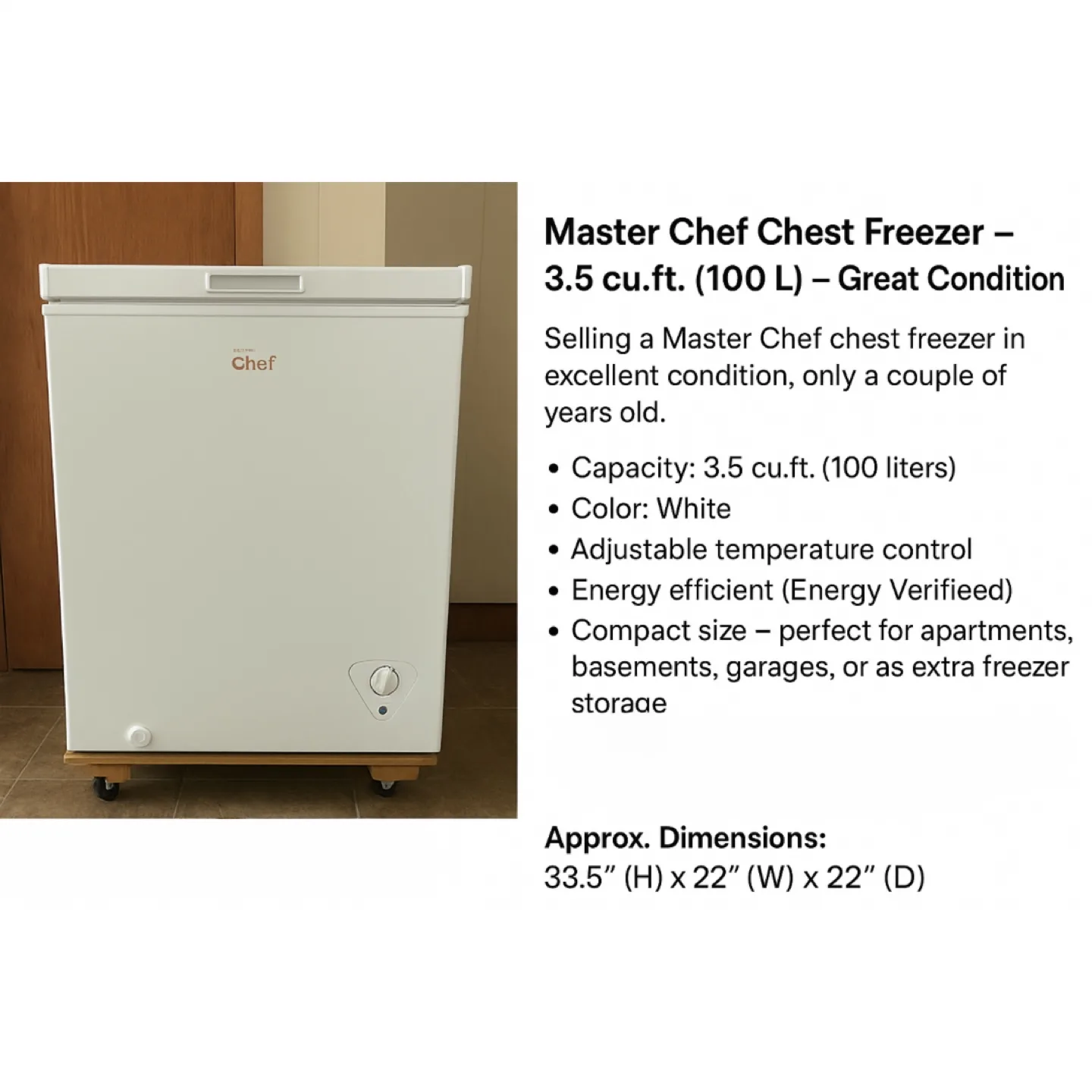 Master Chef Chest Freezer - 3.5 cu.ft. thumbnail