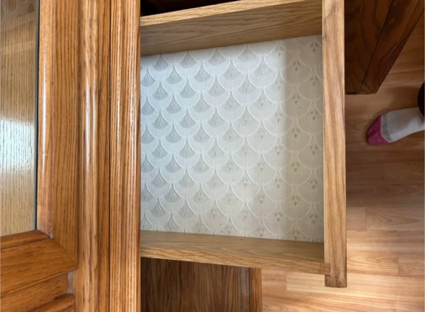 Oak China Cabinet with Glass Display and light image indicator(3)