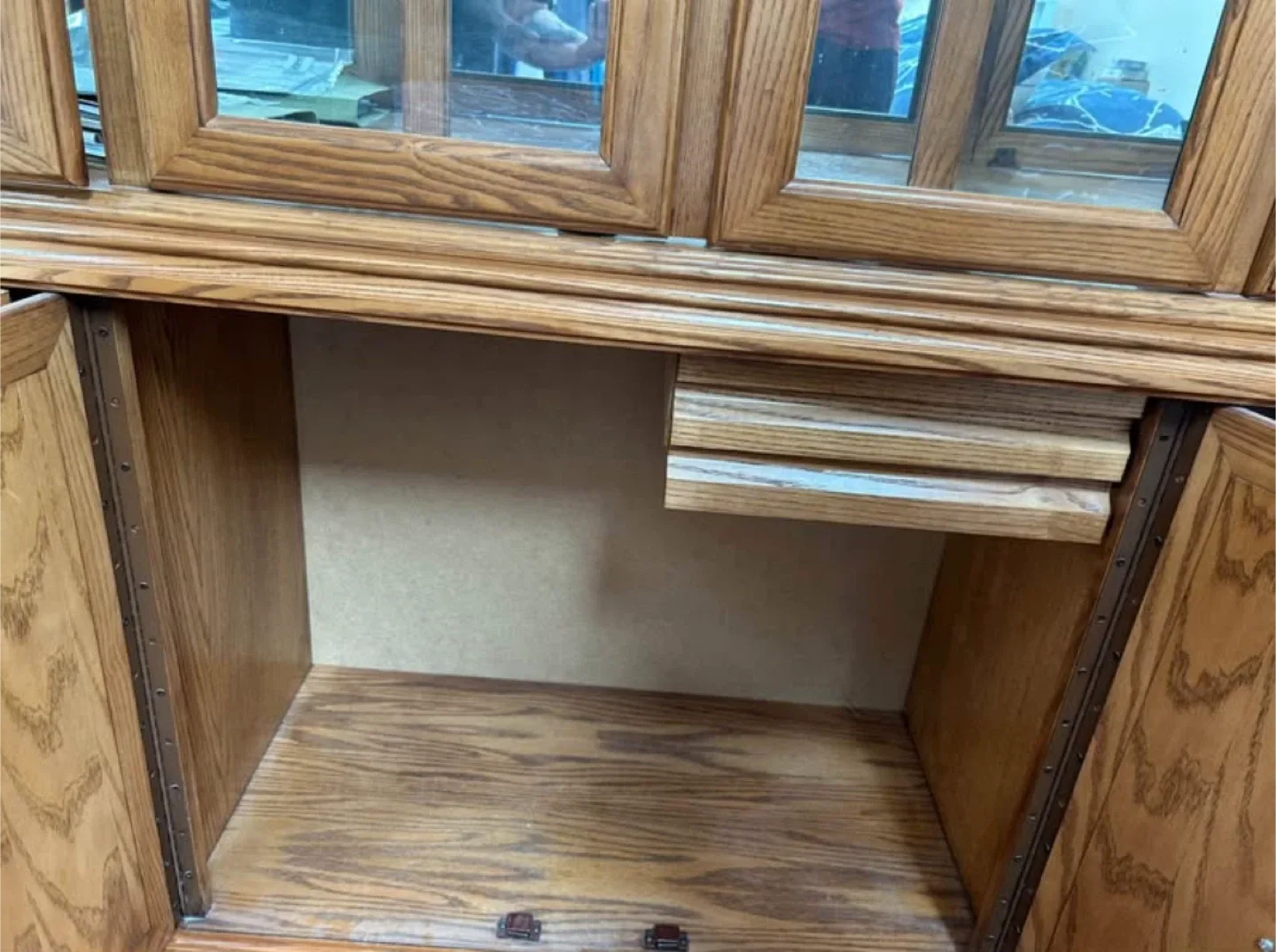 Oak China Cabinet with Glass Display and light image indicator(2)