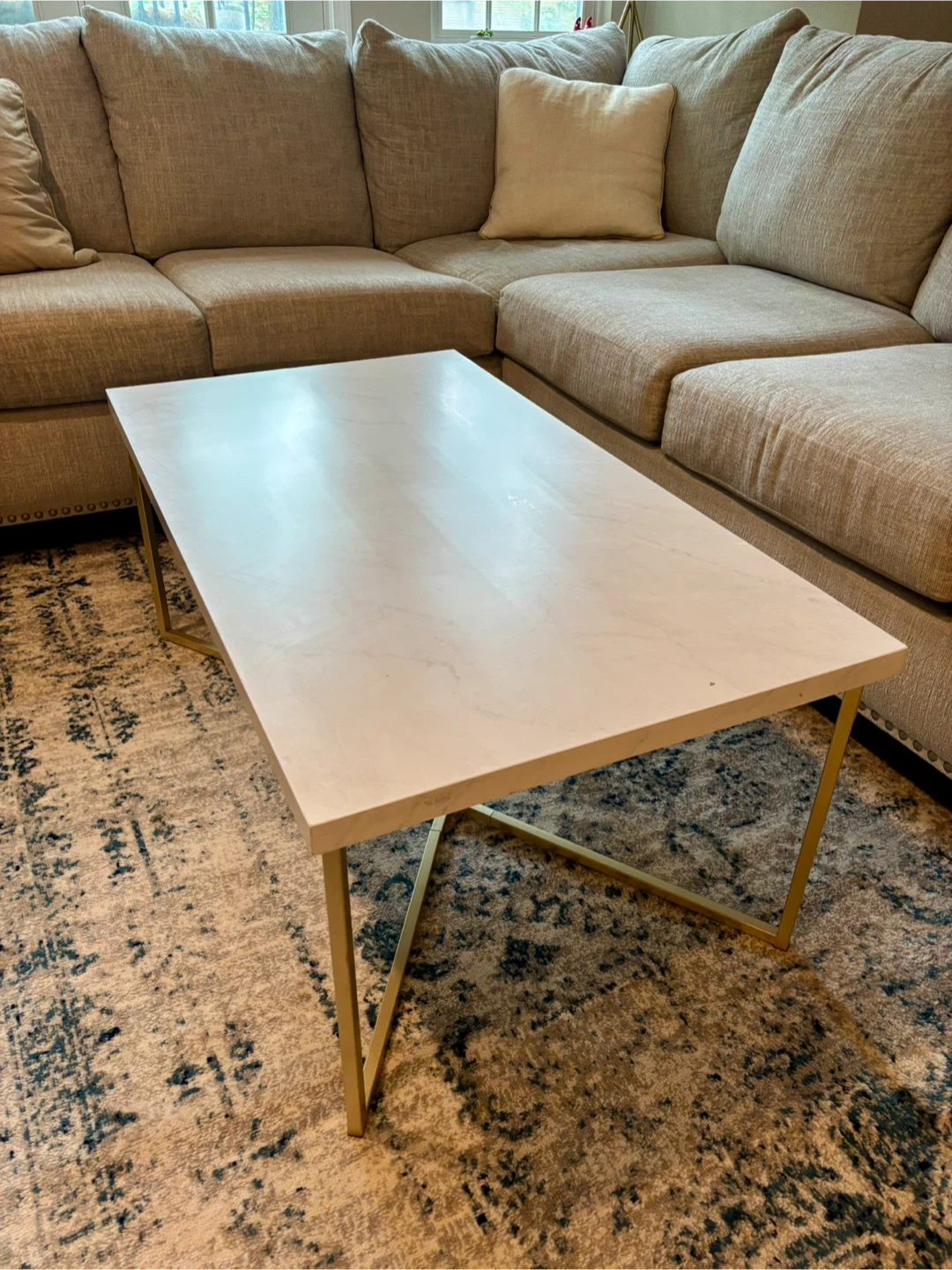 White Marble Coffee Table with Gold Base