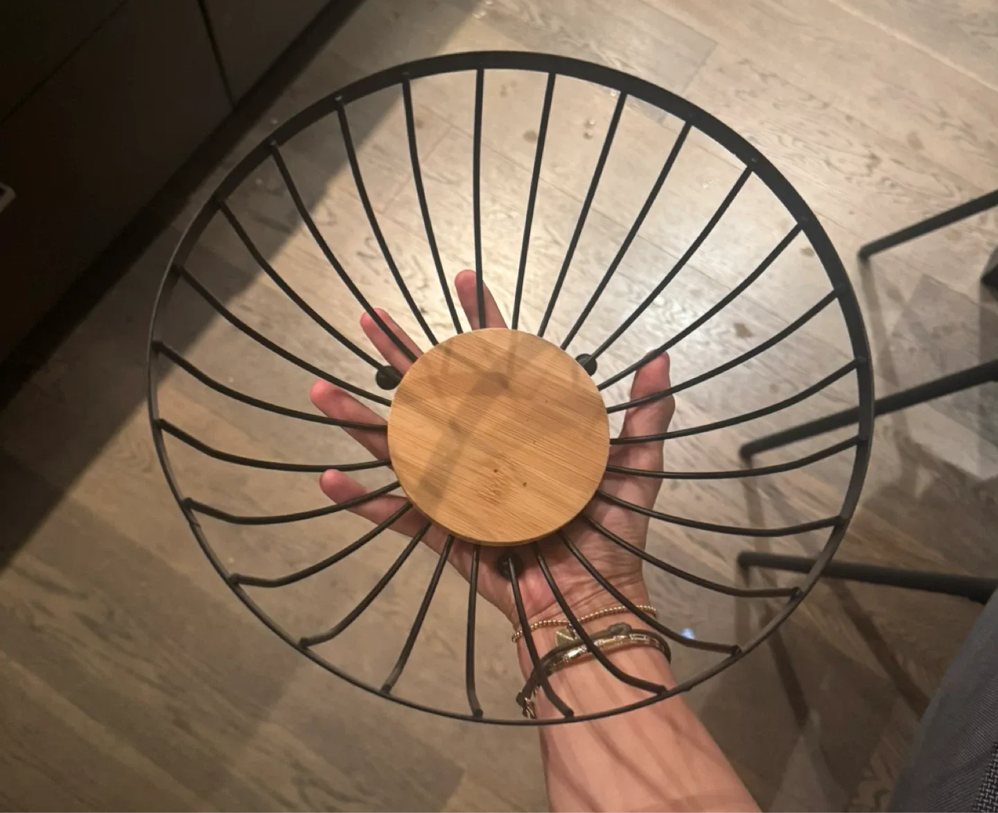 Black Metal Fruit Basket with Wood Base thumbnail