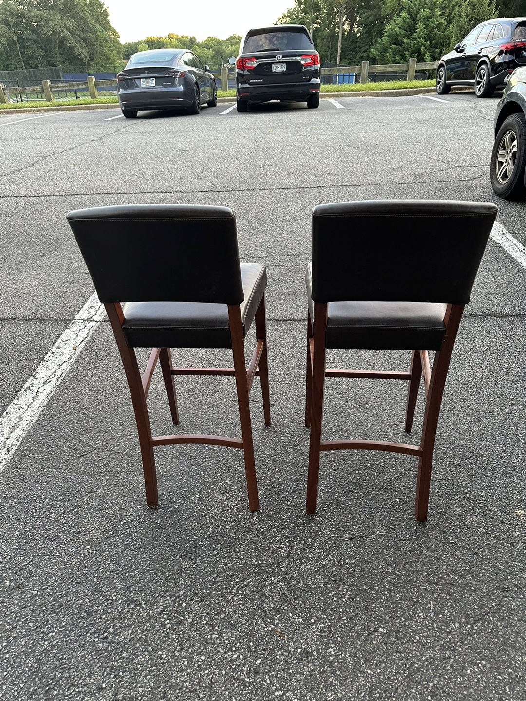 Set of 2 Brown Leather Bar Stools (price per chair) - photo 2