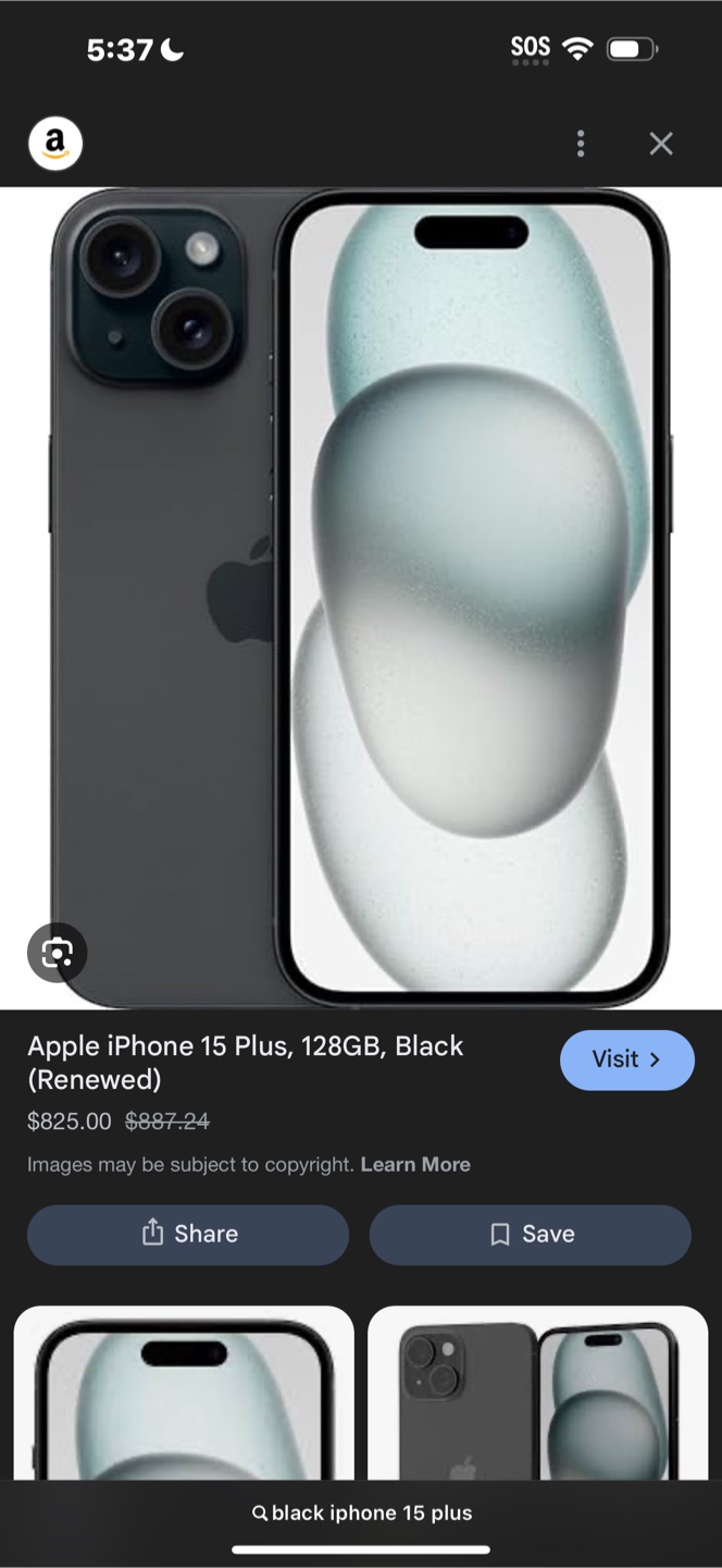 Apple iPhone 15 Plus 128GB Black (Renewed)