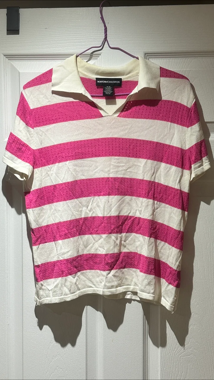 Norton McNaughton Pink Striped Polo Shirt - Size M thumbnail