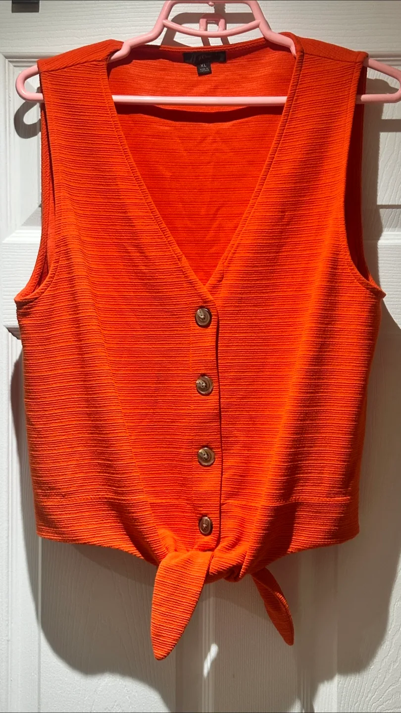 J. Crew Orange Tie-Front Top - XL thumbnail
