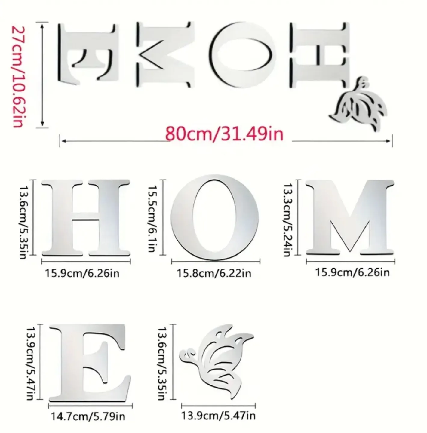 HOME Mirror Wall Decor 3D Letters image indicator(3)