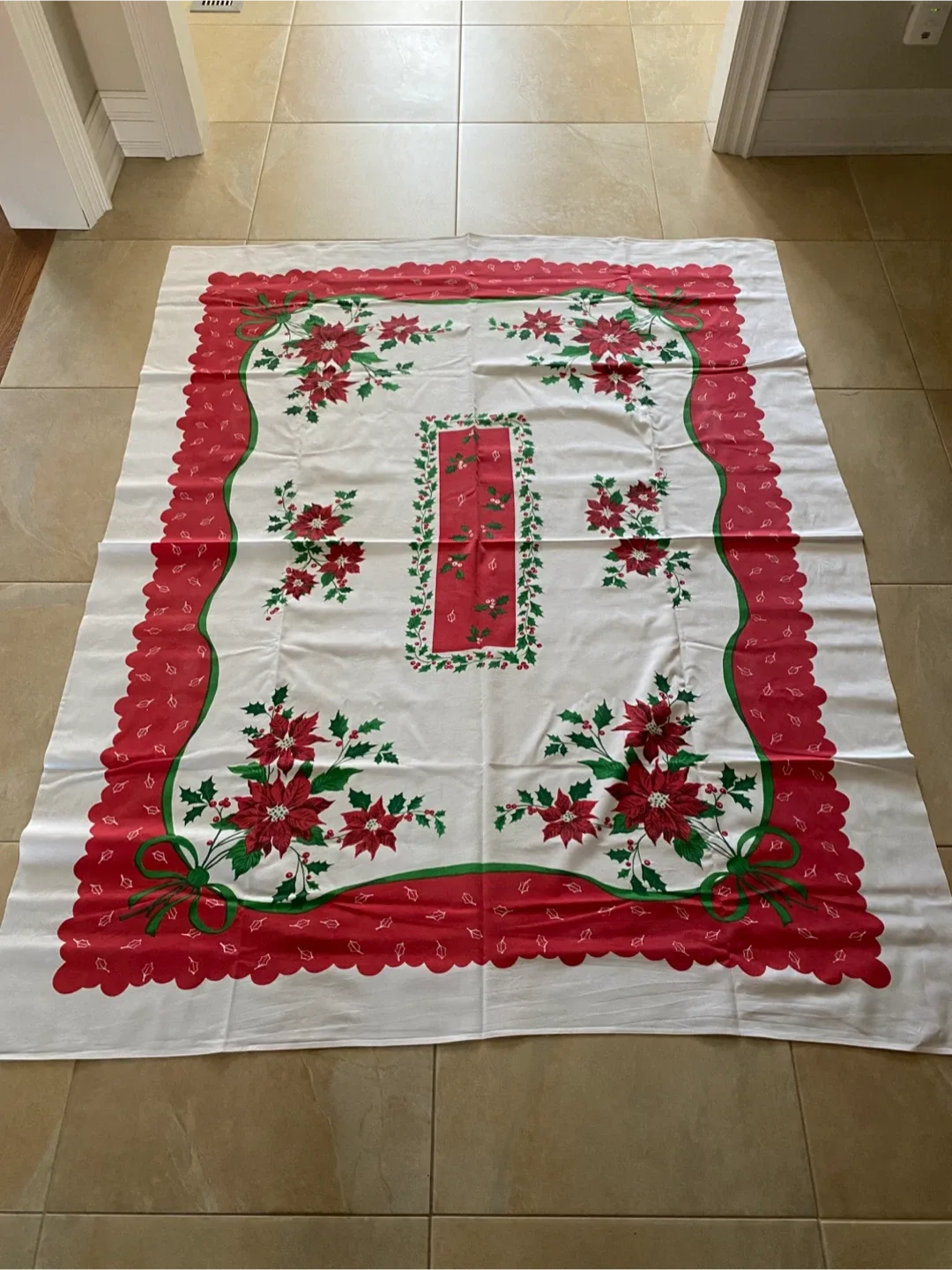 Vintage Poinsettia Christmas Tablecloth thumbnail