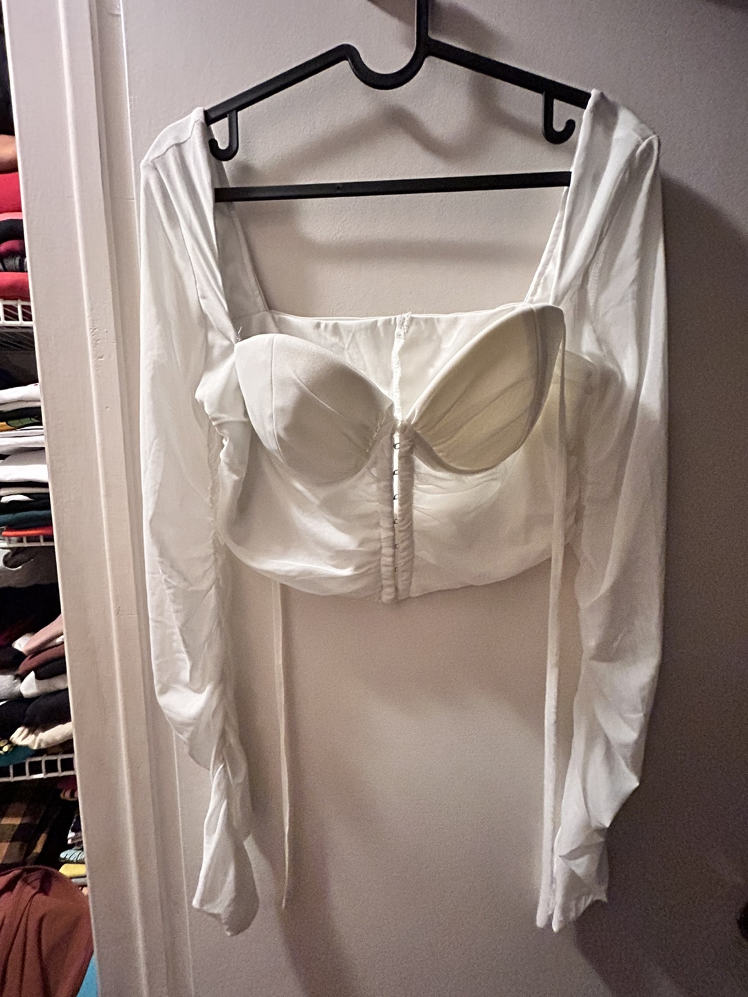 White Long Sleeve Corset Top - Size L